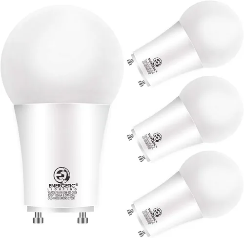 Energetic Bombillas LED GU24, forma A19, equivalente a 60 vatios (8.5 W), 2700 K blanco suave, 800 lúmenes, no regulable, base de bloqueo y giro de