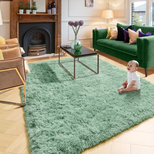 Miniatura 5 de Alfombras de color verde salvia para dormitorio, sala de estar, alfombra peluda esponjosa de 5 x 8 pies para guardería, aula, adolescentes, niños