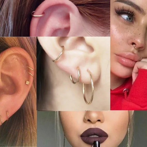 Miniatura 3 de Juego de 8 aretes de aro para cartílago de 16 G de acero inoxidable quirúrgico de 16 G con bisagras para nariz hélix tragus de 0315in 0394in