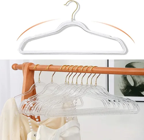Miniatura 5 de Perchas transparentes para ropa de 16 pulgadas, paquete de 20 perchas de plástico para armario de adultos, ganchos de ropa duraderos con gancho