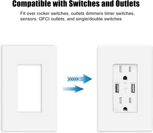 Miniatura 4 de Placas Decorativas de Pared de 1-Gang Sin Tornillos, Cubierta Frontal Termoplástica Irrompible de Tamaño Estándar para Interruptor de Tomacorriente