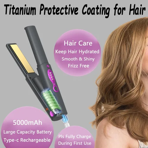 Miniatura 2 de OBEST Rizador de pelo inalámbrico 2 en 1, plancha plana inalámbrica de calentamiento rápido, alisador portátil para alisar y rizar el cabello, 5000