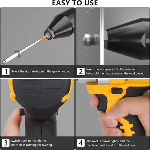 Miniatura 9 de Pistola de Remaches Inalámbrica para Batería Dewalt 20V Max (Sin Batería), Pistola de Remaches Automática Eléctrica sin Escobillas, Motor sin
