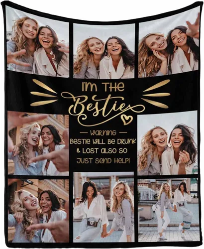 Miniatura 9 de InterestPrint Manta personalizada con fotos para mejor amiga, manta de cama personalizada para amiga, hermana, textos personalizados de fotos