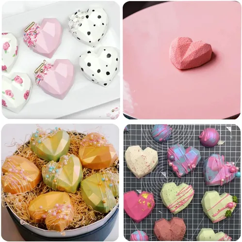 Miniatura 5 de Paquete de 2 moldes de chocolate con forma de corazón de diamante – Molde de pastel de mousse de corazón 3D de 15 agujeros – Mini molde de silicona
