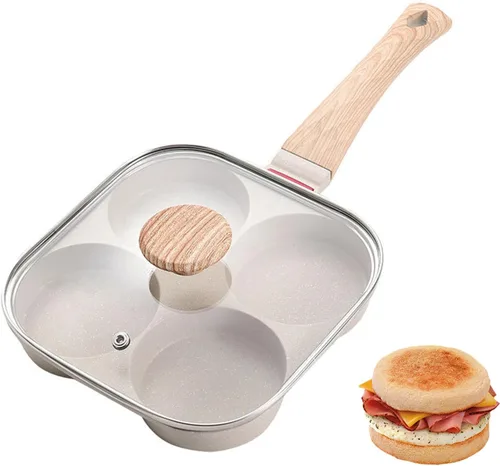 Miniatura 7 de JUSTUP Sartén antiadherente para huevos, sartén dividida para huevos, mango resistente al calor, sartén de 3 secciones, sartén para tortilla