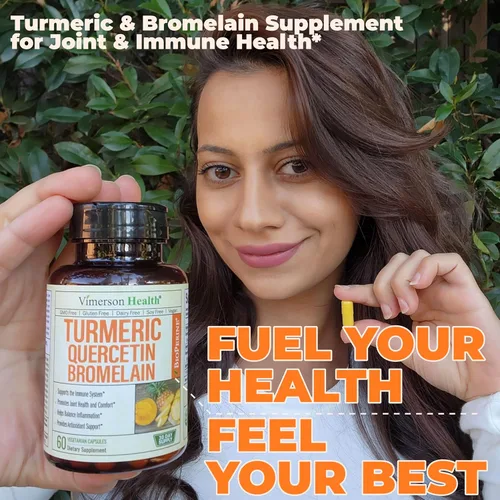 Miniatura 6 de Suplemento de Quercetina con Bromelina y Cúrcuma Curcumina – Alivio de Alergias, Apoyo Inmunológico y Articular – Suplemento de Cúrcuma Orgánica