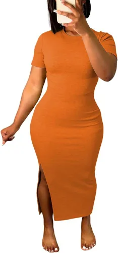 Miniatura 14 de Women's Casual Short Sleeve Dress T Shirt Bodycon Dresses V Neck Maxi Sundress Basic Party Club Dress