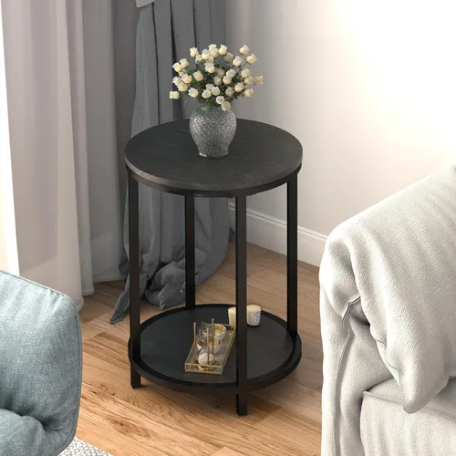 Miniatura 6 de NSdirect Mesa auxiliar redonda, mesa auxiliar de madera rústica de 16 pulgadas y patas de metal resistentes para sala de estar, dormitorio, mesa