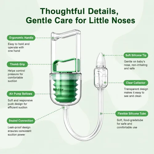 Miniatura 7 de Aspirador nasal manual para bebé: aspirador nasal de succión fuerte con puntas de silicona suave, fácil de respirar y reutilizable, limpiador