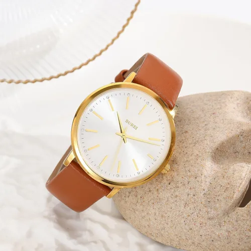 Miniatura 3 de BUREI Relojes de pulsera para mujer, a la moda, minimalista, analógico, de cuero, de cuarzo, impermeables, para mujer