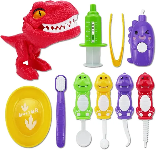 Miniatura 11 de Juego de simulación de dinosaurio de plástico, juego de dentista, kit médico de animación de animales, juguete de simulación para niños, juego