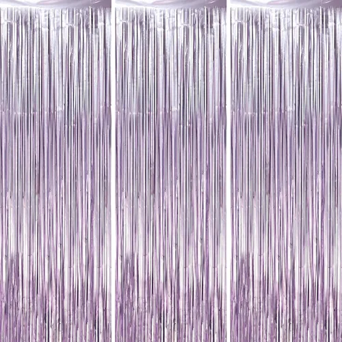 Miniatura 27 de Voircoloria - Cortinas de fondo de flecos de papel de aluminio para fiestas, 3 piezas, 39.6 x 98.4 pulgadas, azul retro 48 Retro Azul
