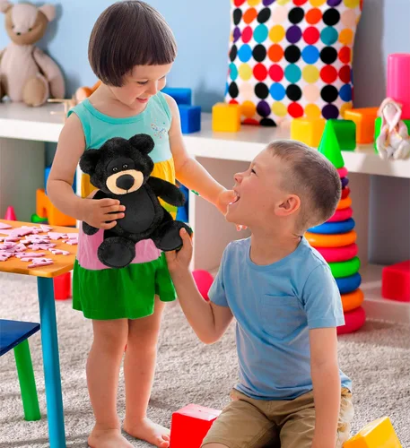 Miniatura 6 de DolliBu Oso negro de peluche, oso negro suave y abrazable, adorable juguete de peluche de oso para jugar, lindo regalo de vida salvaje para niños