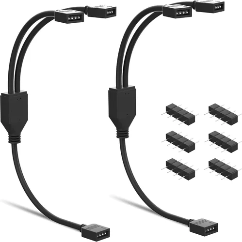 PAUTIX Paquete de 2 cables divisor de CC 1 hembra a 2 vías de 4 pines para tira LED RGB, adaptador de corriente CC y conector en Y CCT/4 pines RGB