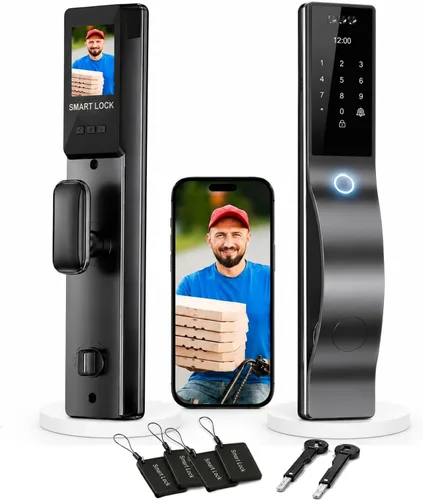Cerradura de puerta inteligente con cámara: reconocimiento facial 3D, cerradura de puerta sin llave con huella digital biométrica, código de acceso,