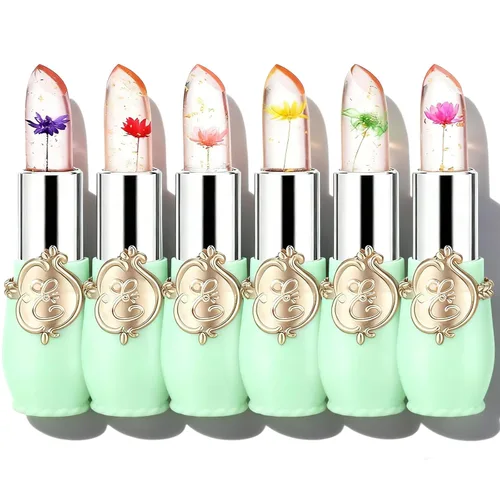 Miniatura 13 de Paquete de 6 lápices labiales de gelatina de flores de cristal, bálsamo labial nutritivo de larga duración, hidratante mágico que cambia