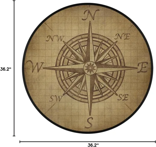 Miniatura 2 de Compass Rose - Alfombra redonda retro con patrón vintage, antideslizante, para dormitorio, sala de estar, estudio al aire libre, alfombra de juego