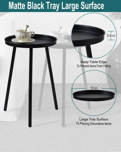 Miniatura 5 de AOJEZOR Mesa auxiliar: mesa auxiliar para cualquier habitación - Mesas auxiliares pequeñas para espacios pequeños, todo negro mate con 3 patas