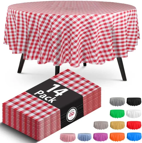 Miniatura 29 de 14 paquete de manteles de plástico azules de cuadros Gingham de 54x108 pulgadas. Rectangulares cubiertas de mesa desechables - Manteles desechables