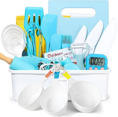 Miniatura 11 de 37 piezas de juegos de cocina para niños reales, juego de regalo de cocina y horneado para niños con estuche de almacenamiento, temporizador