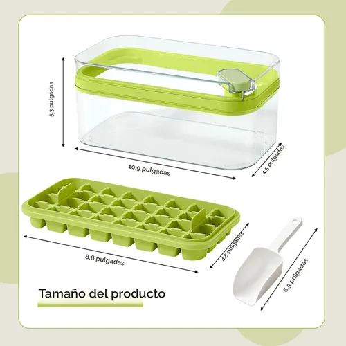 Miniatura 3 de Bandeja para cubitos de hielo con tapa y contenedor, paquete de 2 para congelador, molde para 64 cubitos de hielo (verde)