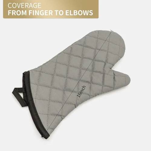 Miniatura 7 de ARCLIBER Guantes para Horno 1 Par con Forro de Algodón de Tela de Rizo Acolchada, Extra Largos Profesionales Clásicos Resistentes al Calor para Gris