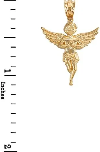 Miniatura 2 de Colgante con dije de ángel rezando en oro de 14 quilates con textura religiosa, Oro amarillo