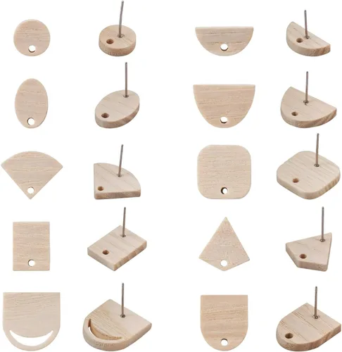 Miniatura 9 de FASHEWELRY 32 piezas de pendientes de madera para pendientes de madera de 0.59 pulgadas (0.591 in) pendientes de madera redondos planos en blanco