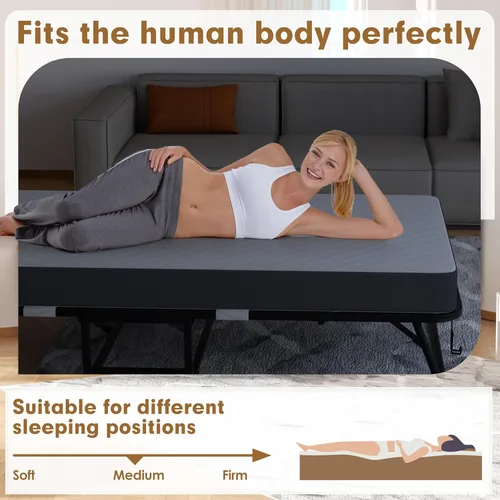 Miniatura 7 de Bonusall Cama plegable con colchón, cama plegable con ruedas tamaño catre de 75" x 31", espuma viscoelástica de 5" de grosor, camas que ahorran