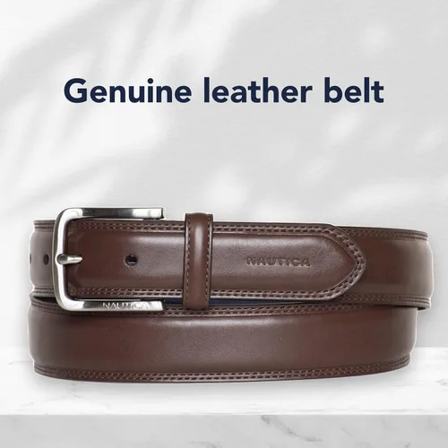 Miniatura 2 de Nautica Men's Logo Inlay Ornament Double Stitch Leather Belt