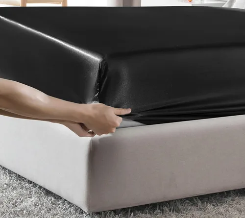 Miniatura 4 de MILVOWOC Sábana bajera ajustable de satén tamaño King - Sábana de cama de fondo suave negro, 1 pieza