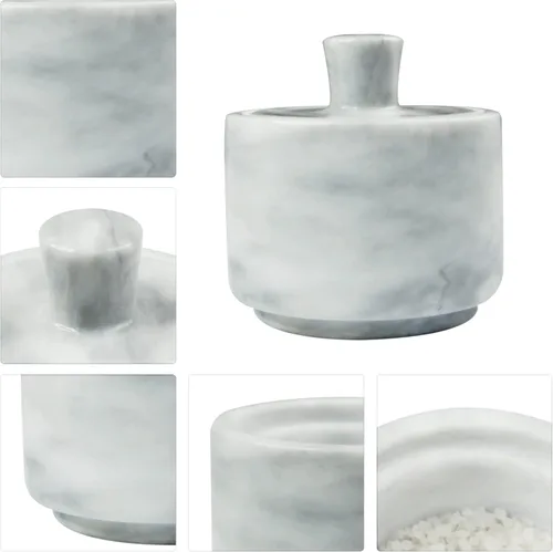 Miniatura 7 de Salero de mármol con tapa, recipiente de piedra blanca para sal o pimienta, recipiente en forma de cerdo Blanco