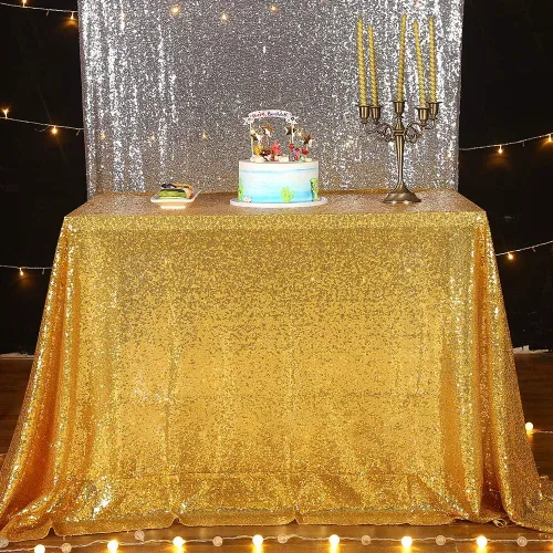 Miniatura 5 de JYFLZQ Mantel rectangular de lentejuelas doradas de 50" x 80", brillante con purpurina, ideal para bodas, cumpleaños, fiestas de bebé y despedidas