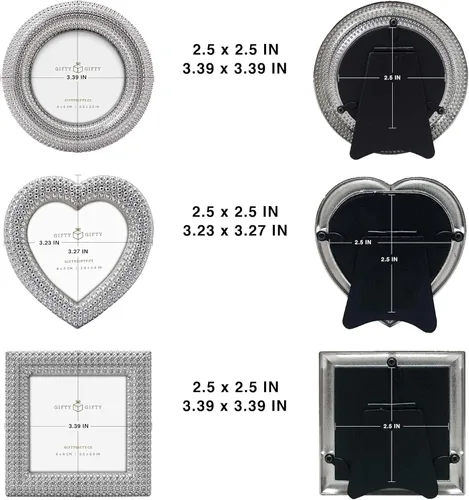 Miniatura 3 de Juego de 3 portarretratos pequeños clásicos de 2.5 x 2.5 pulgadas para mesa, escritorio, marco de fotos, perfecto para decoración del hogar, boda