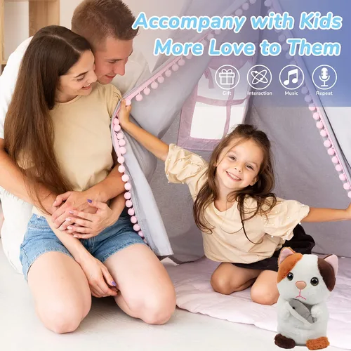 Miniatura 8 de Hopearl Gatito parlante repite lo que dices, gato con pez, juguete animado interactivo eléctrico, juguete de peluche para niños pequeños, 7 pulgadas