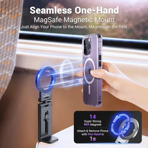 Miniatura 2 de PROfezzion Paquete de 2 soportes magnéticos para teléfono de avión para iPhone 17 16 15 14 13 12 y todos los teléfonos, rotación de 360°