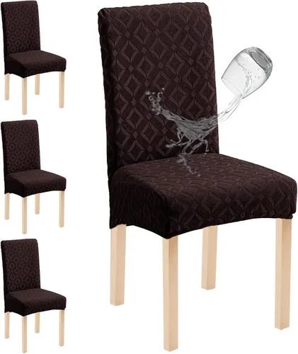 Miniatura 26 de Genina Juego de 4 fundas impermeables para sillas de comedor, extraíbles y lavables, color beige grande