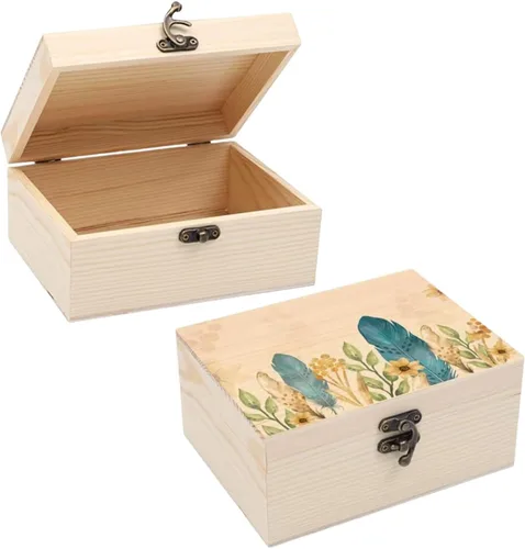 Miniatura 7 de Anktily Paquete de 4 cajas de madera sin terminar, 6 x 4 x 2 pulgadas, caja rústica de madera pequeña con cierre de bloqueo, caja organizadora