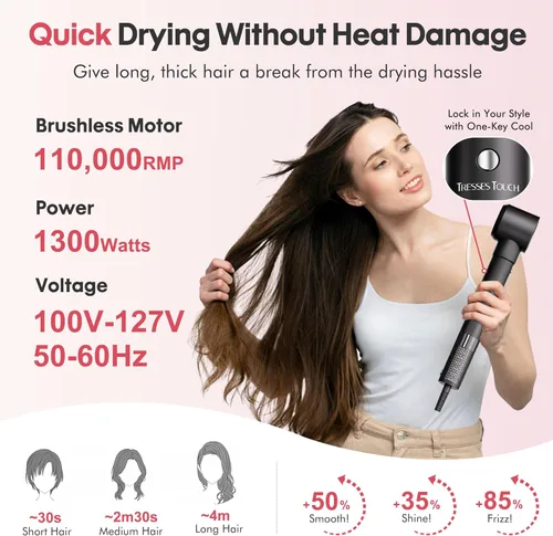 Miniatura 6 de 6 in 1 Hot Air Wrap Hair Styler, Blow Dryer Brush Set, Travel Hair Dryer Brush with Auto-Winding Curl L/R, Fast Drying, Smooth Blowouts, Root-Lift