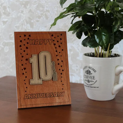 Miniatura 5 de Tarjeta de aniversario de 10 años de madera con soporte. 10 años, décima, diez años, tarjetas de aniversario de boda de aluminio para ella, esposa