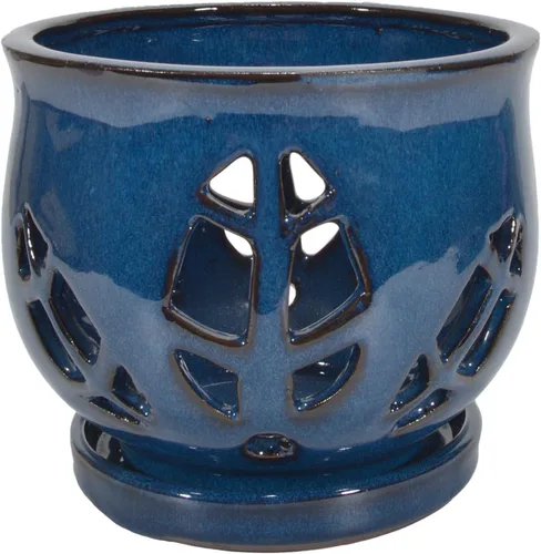 Miniatura 2 de W&W Maceta de orquídeas con agujeros y platillo para trasplantar, azul, 6.5 pulgadas
