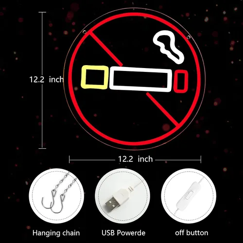 Miniatura 3 de Letreros de neón de no fumar para decoración de pared, luces de neón para dormitorio, letreros LED de negocios adecuados para lugares públicos