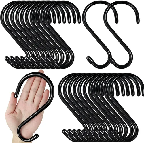 Miniatura 8 de DINGEE - Paquete de 12 ganchos en S de 4 pulgadas, resistentes, con revestimiento de goma negro antideslizante, ganchos de metal grandes