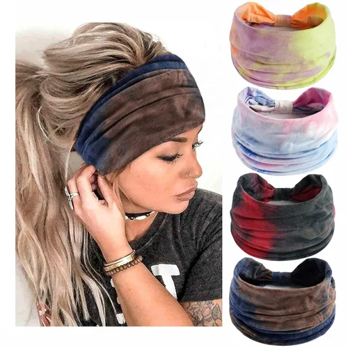 Miniatura 16 de Diademas bohemias para mujer, bandas anchas elásticas para el cabello, bandas para la cabeza anudadas, bandas para la cabeza turbante para yoga