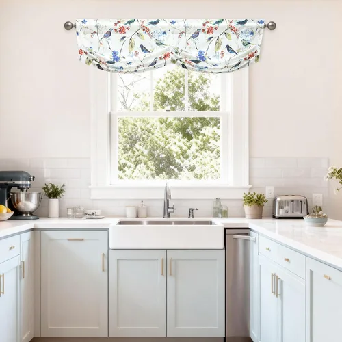 Miniatura 35 de Leeva - Cortinas pequeñas con estampado de pájaros, 24 pulgadas de largo, conjunto de paneles para ventanas, diseño de estampado de pájaros