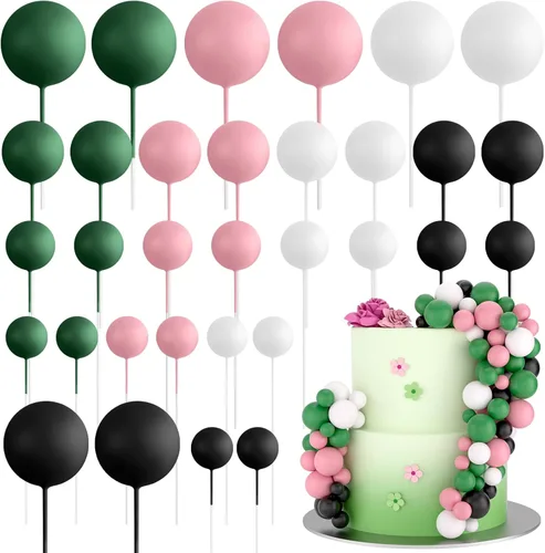 Miniatura 13 de ASTARON 32 piezas de decoración de bolas para pastel, mini globos, palos para decoración de pastel, bolas de espuma, púas para pastel, bolas