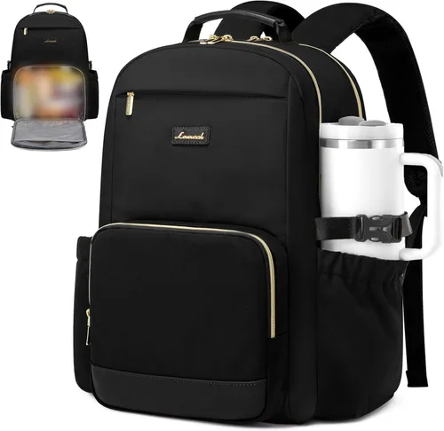 Miniatura 26 de LOVEVOOK Mochila para laptop para mujer con bolsillo para taza de gran capacidad, bolsa de computadora portátil de 15.6 pulgadas, mochila de viaje