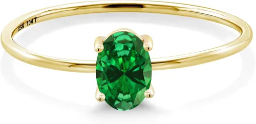 Miniatura 2 de Gem Stone King Anillo de compromiso de esmeralda simulada de oro amarillo de 10 quilates para mujer