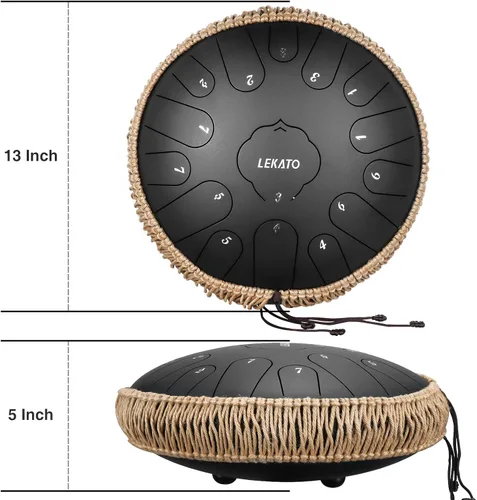 Miniatura 5 de Tambor de Lengua de Acero de 13 Pulgadas 15 Notas, LEKATO Tambor de Acero Clave C Principiante/Profesional Zen Tambor de Percusión para Meditación